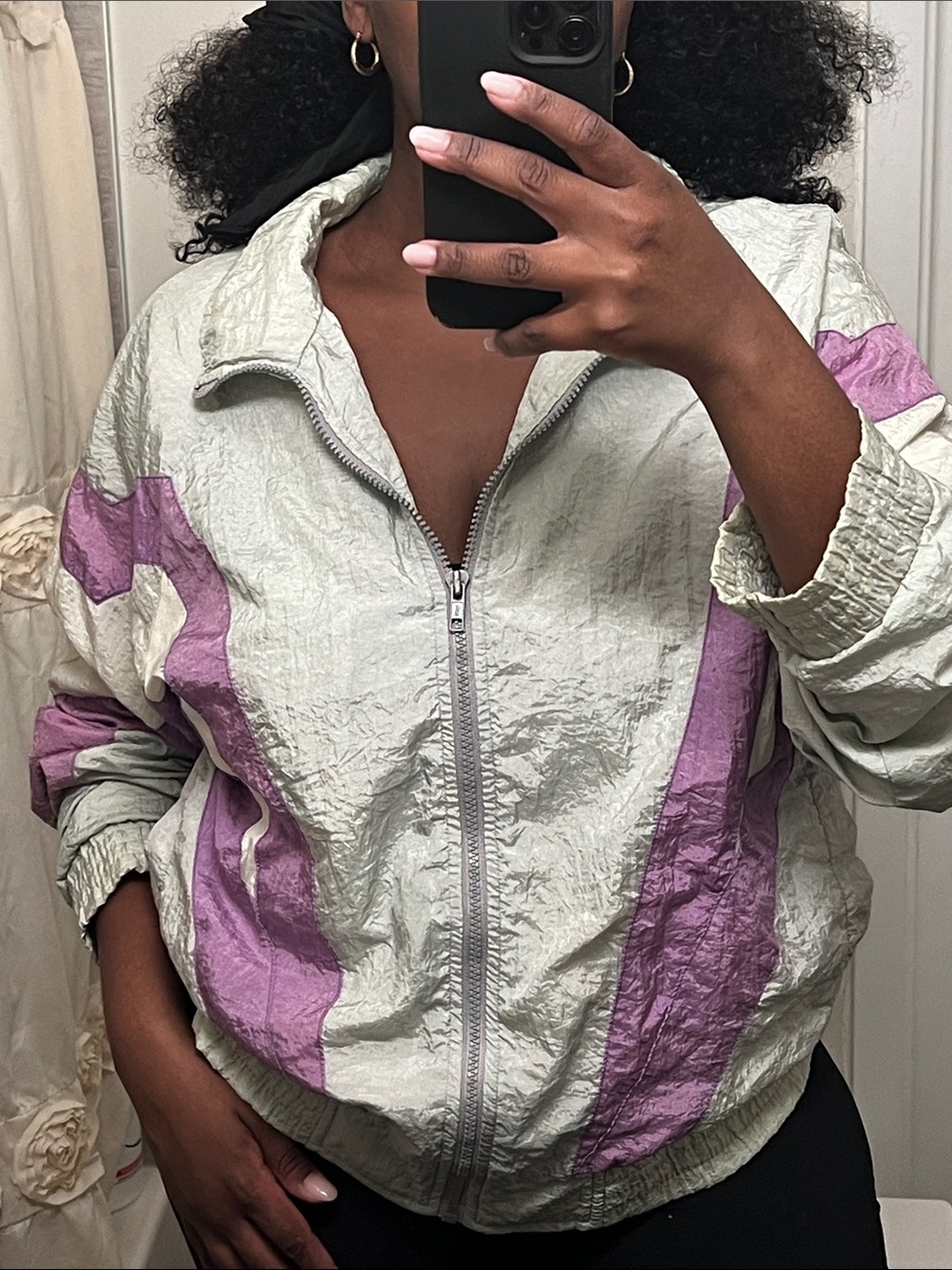 Light Green Windbreaker Jacket with Purple Accents